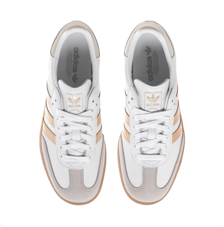 Adidas Samba Low-Top Sneakers - White & Gold with Gum Sole