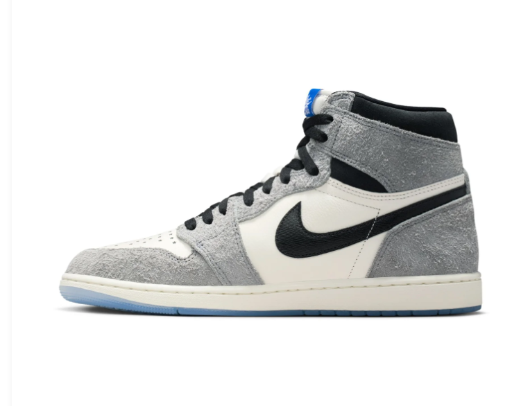 Air Jordan 1 High Sneakers - Textured Gray & Cream with Icy Blue Sole