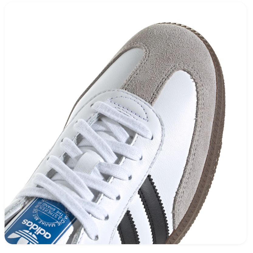 Adidas Samba Sneakers – White & Black with Grey Toe Overlay