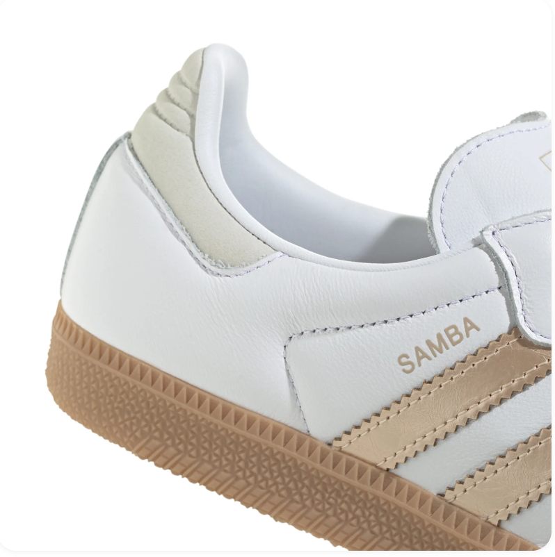 Adidas Samba Low-Top Sneakers - White & Gold with Gum Sole