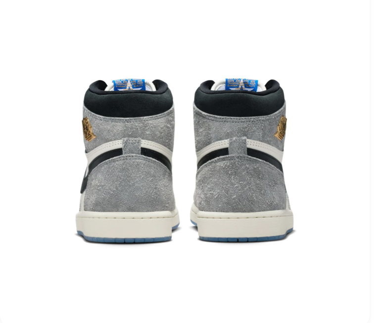 Air Jordan 1 High Sneakers - Textured Gray & Cream with Icy Blue Sole