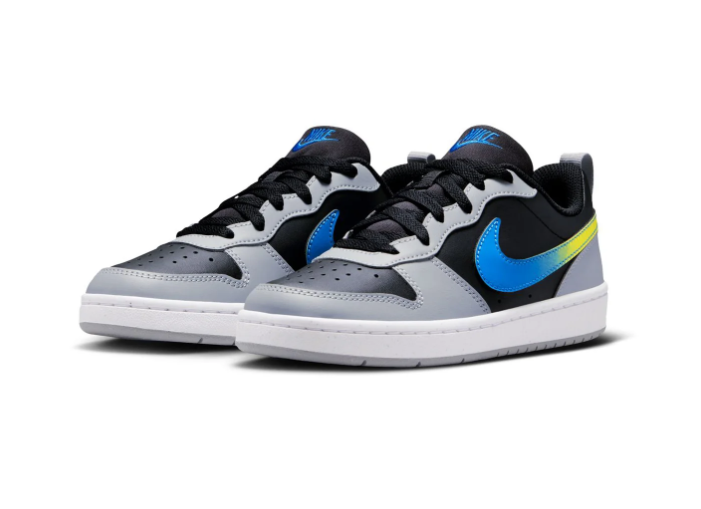 Nike Low-Top Sneakers – Black & Light Grey with Blue-to-Yellow Swoosh