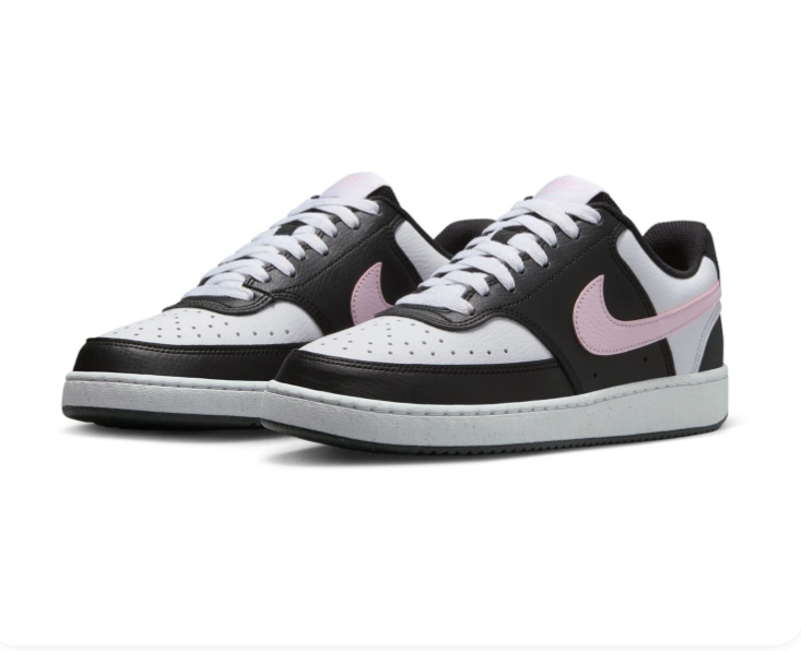 Nike Low-Top Sneakers – Black & White with Pink Swoosh