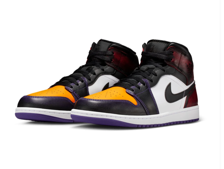 Air Jordan 1 Mid Sneakers - Gold Yellow, Burgundy & Purple