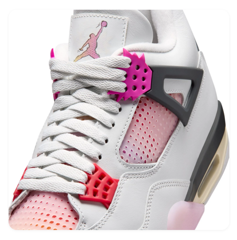 Air Jordan 4 Sneakers - Light Gray & Pink with Gradient Accents