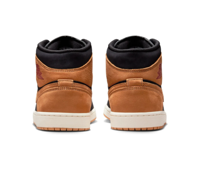 Air Jordan 1 Mid Sneakers - Black & Caramel with Burgundy Accents