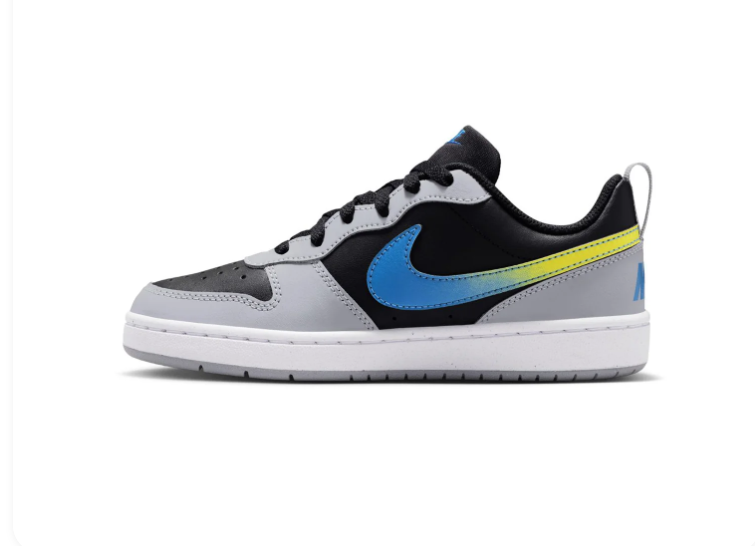 Nike Low-Top Sneakers – Black & Light Grey with Blue-to-Yellow Swoosh