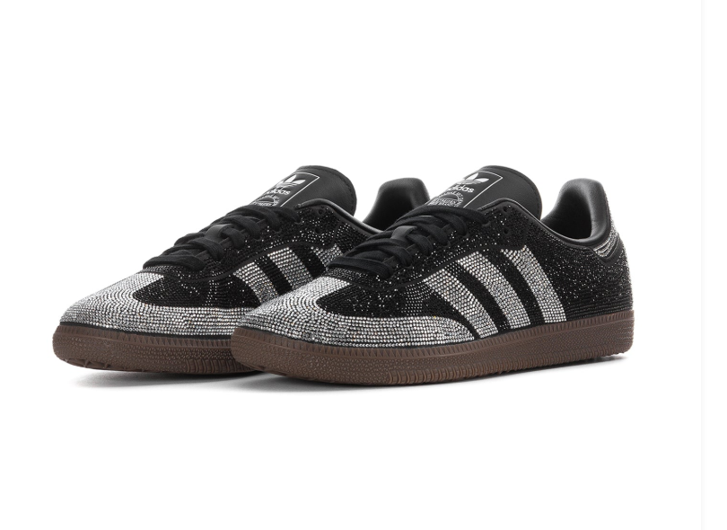 Adidas Rhinestone Low-Top Sneakers - Black & Silver with Gum Sole