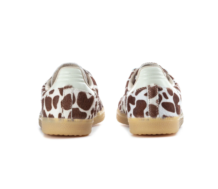 Adidas Cow-Print Low-Top Sneakers - Brown & Cream with Blue Laces