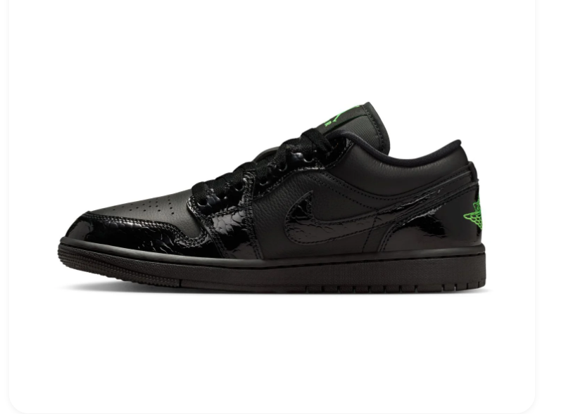 Air Jordan 1 Low Sneakers - Black with Bright Green Accents