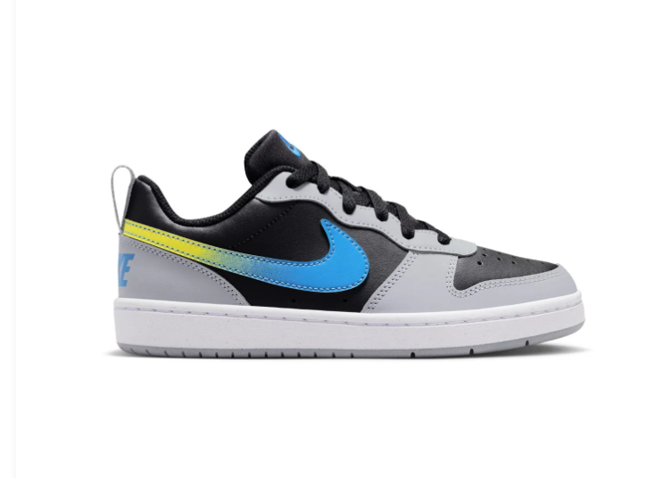 Nike Low-Top Sneakers – Black & Light Grey with Blue-to-Yellow Swoosh