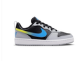 Nike Low-Top Sneakers – Black & Light Grey with Blue-to-Yellow Swoosh