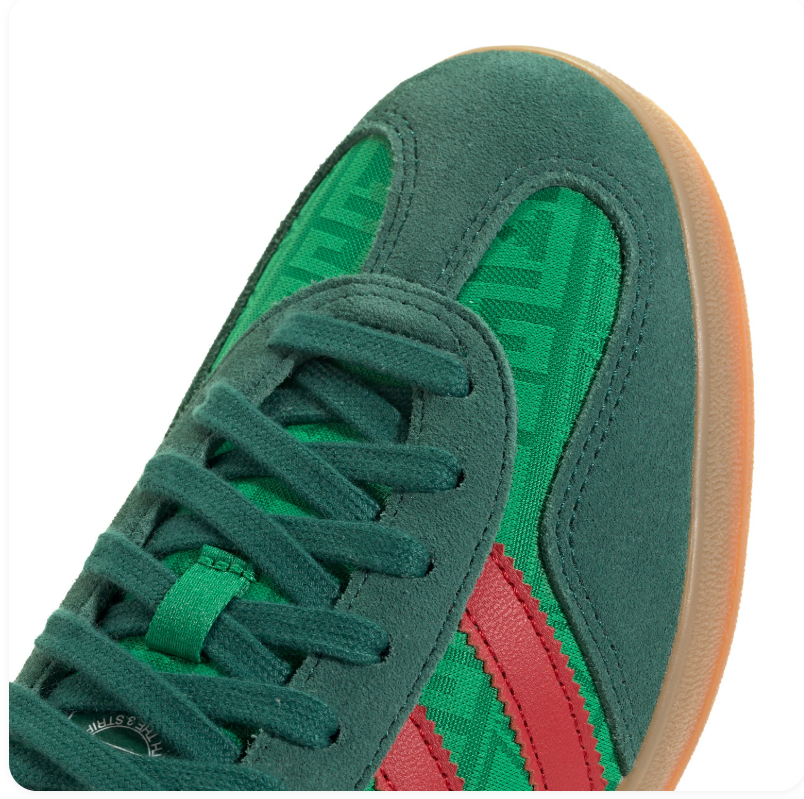 Adidas Low-Top Sneakers - Patterned Green & Red with Gum Sole