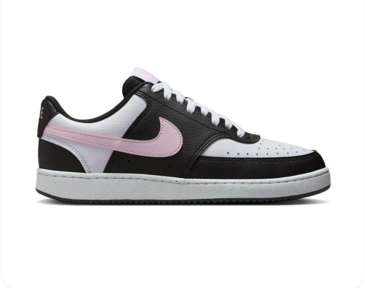 Nike Low-Top Sneakers – Black & White with Pink Swoosh