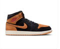 Air Jordan 1 Mid Sneakers - Black & Caramel with Burgundy Accents