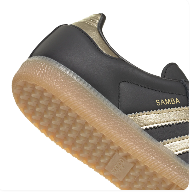 Adidas Samba Sneakers - Black & Metallic Gold with Gum Sole