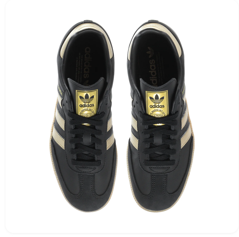 Adidas Samba Sneakers - Black & Metallic Gold with Gum Sole