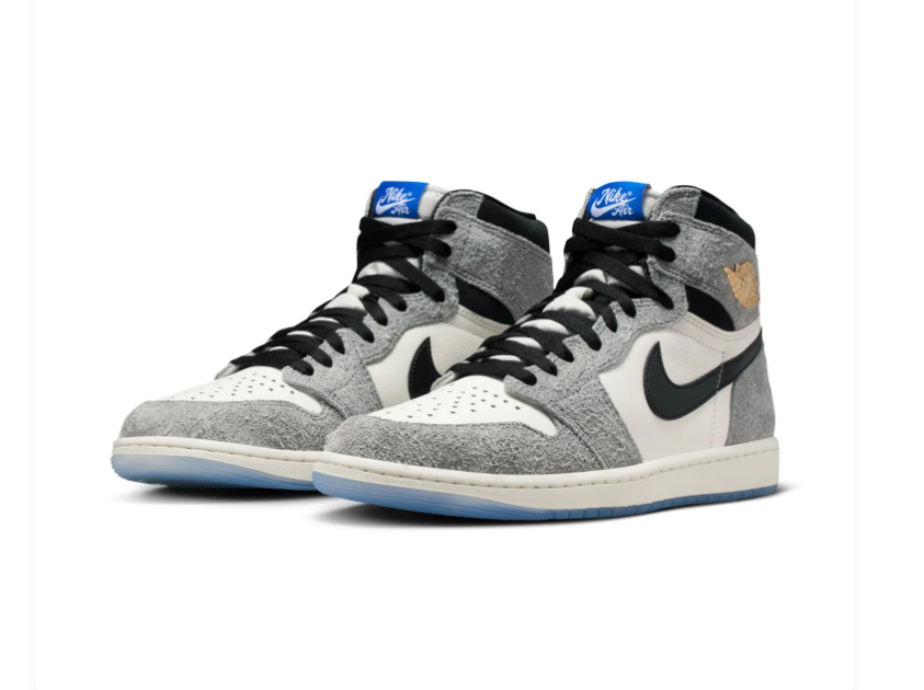 Air Jordan 1 High Sneakers - Textured Gray & Cream with Icy Blue Sole